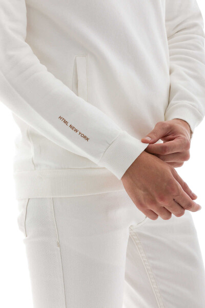 Beyaz Regular Fit Pamuklu Kapüşonlu Kanguru Cepli Sweatshirt - 5