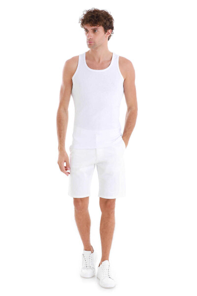 Beyaz Regular Fit Pamuklu Örme Atlet - 2