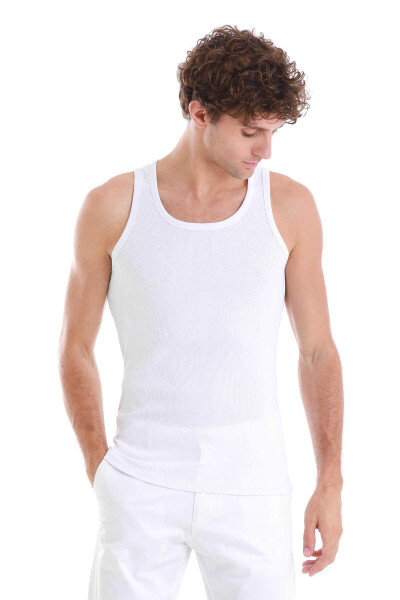 Beyaz Regular Fit Pamuklu Örme Atlet - 3