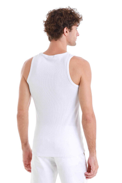 Beyaz Regular Fit Pamuklu Örme Atlet - 6