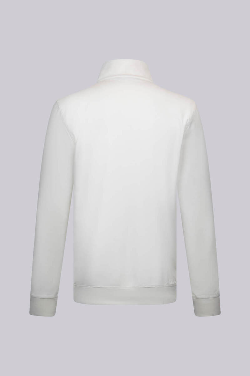 Beyaz Regular Fit Fermuarlı Yarım Balıkçı Yaka Pamuklu Sweatshirt - HTML (1)