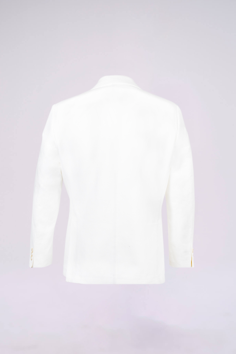 Beyaz Regular Fit Mono Yaka Casual Keten Ceket - Hatem Saykı (1)