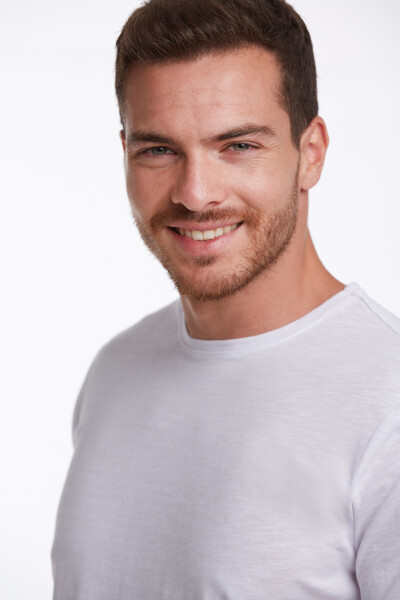 Beyaz Slim Fit 100% Pamuk Bisiklet Yaka Tişört - 9