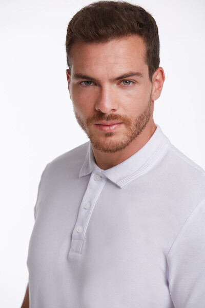 Beyaz Regular Fit 100% Pamuk Polo Yaka Tişört - 5