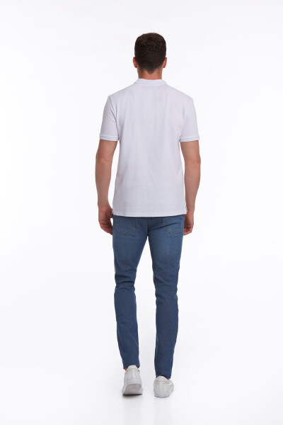 Beyaz Regular Fit Petek Desenli Pamuklu Polo Yaka Tişört - 11