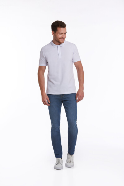 Beyaz Regular Fit Petek Desenli Pamuklu Polo Yaka Tişört - 6