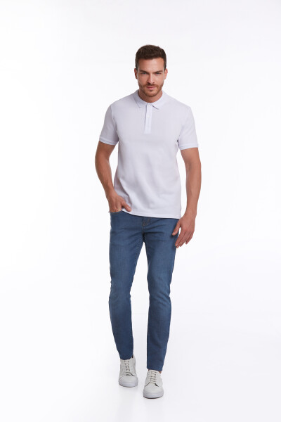 Beyaz Regular Fit Petek Desenli Pamuklu Polo Yaka Tişört - 8