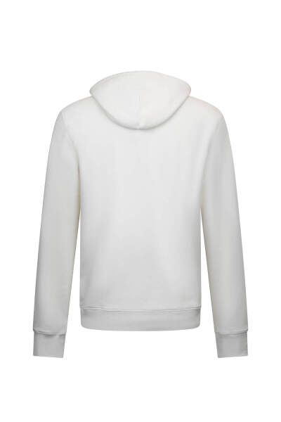 Beyaz Regular Fit Pamuklu Kapüşonlu Kanguru Cepli Sweatshirt - 2