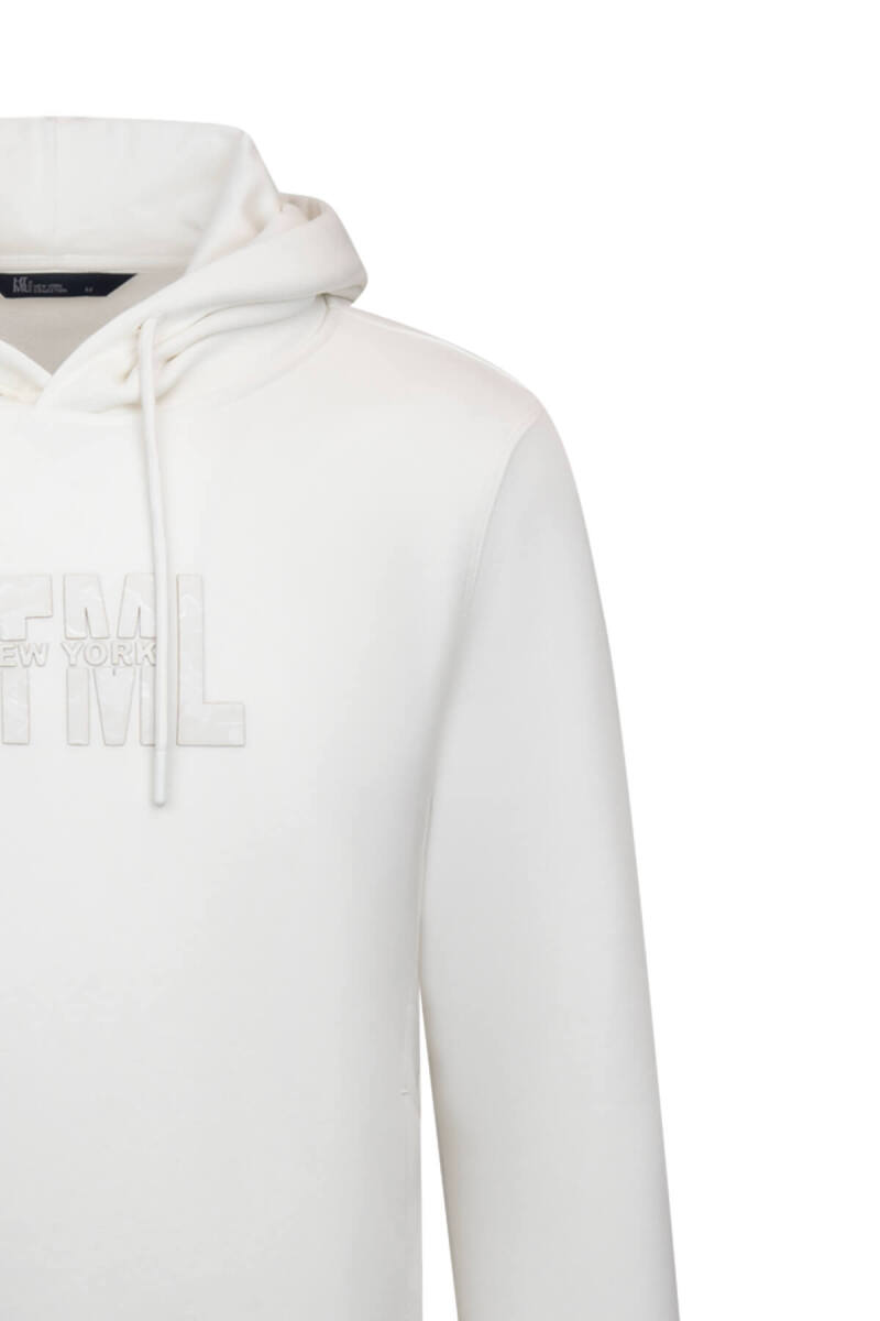 Beyaz Regular Fit Pamuklu Kapüşonlu Kanguru Cepli Sweatshirt - HTML (1)