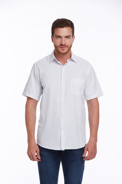 Lila Regular Fit Kareli Pamuklu Slim Yaka Kısa Kol Klasik Gömlek - 3