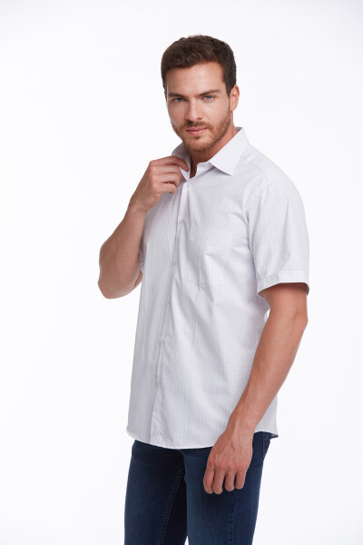 Lila Regular Fit Kareli Pamuklu Slim Yaka Kısa Kol Klasik Gömlek - 3