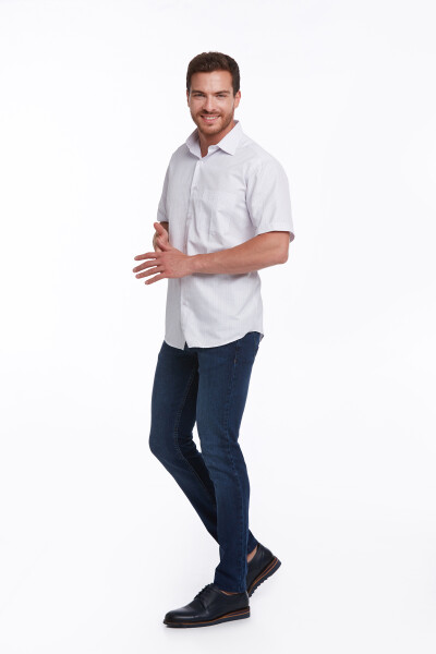 Lila Regular Fit Kareli Pamuklu Slim Yaka Kısa Kol Klasik Gömlek - 5