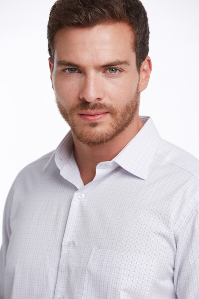 Lila Regular Fit Kareli Pamuklu Slim Yaka Kısa Kol Klasik Gömlek - 6