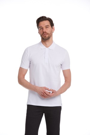 Beyaz Regular Fit 100% Pamuk Polo Yaka Tişört - 1