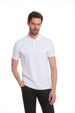 Beyaz Regular Fit 100% Pamuk Polo Yaka Tişört - 3