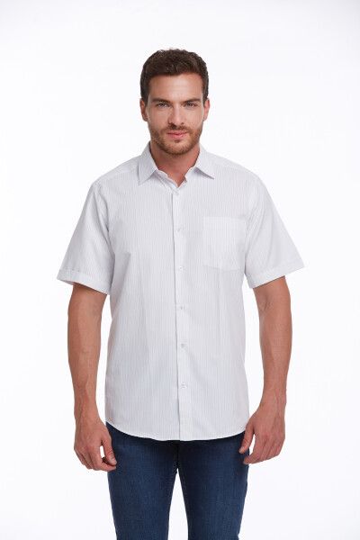 Beyaz Regular Fit Kareli Pamuklu Slim Yaka Kısa Kol Klasik Gömlek - 2