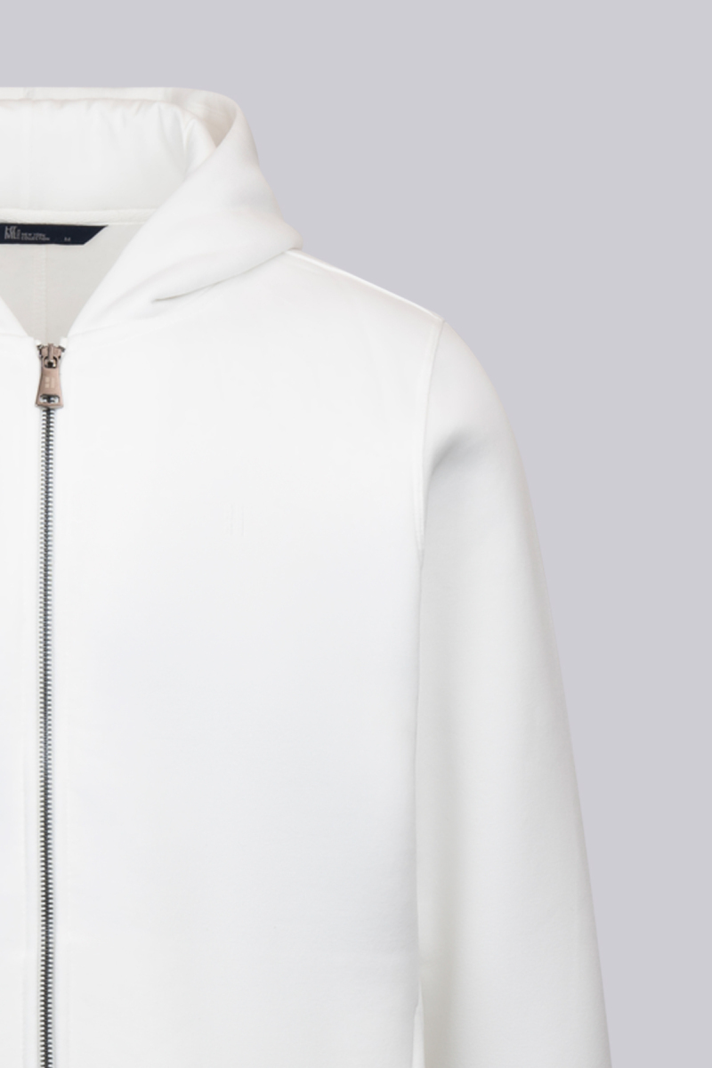 Beyaz Regular Fit Pamuklu Tam Fermuarlı Kapüşonlu Sweatshirt - HTML (1)