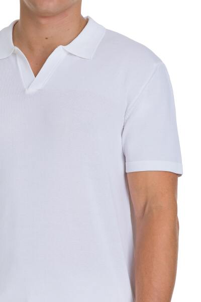 Beyaz Regular Fit Polo Yaka Rayon Tişört - 4