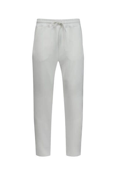 Beyaz Regular Fit Yandan Cepli Pamuklu Eşofman Altı - 1