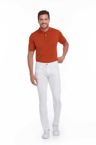 Beyaz Regular Fit Pamuklu 5 Cep Kot Pantolon - Hatemoğlu