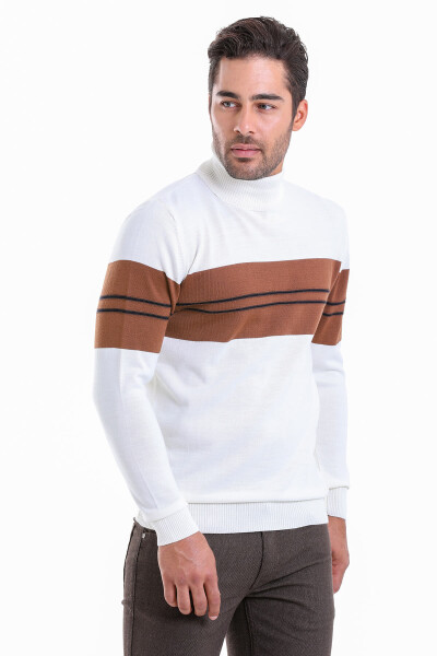 Beyaz Comfort Fit Jakarlı Balıkçı Yaka Yünlü Kazak - 2