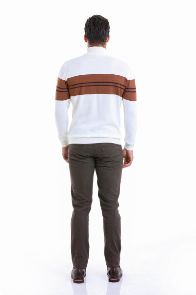 Beyaz Comfort Fit Jakarlı Balıkçı Yaka Yünlü Kazak - 5