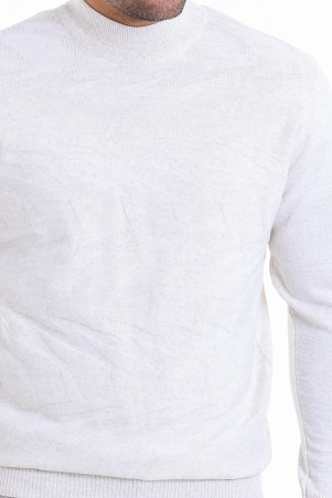 Beyaz Comfort Fit Jakarlı Yarım Balıkçı Yaka Yünlü Kazak - 4