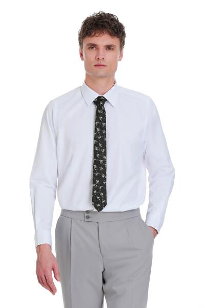 Beyaz Slim Fit 100% Pamuk Slim Yaka Pamuklu Uzun Kollu Gömlek - 1