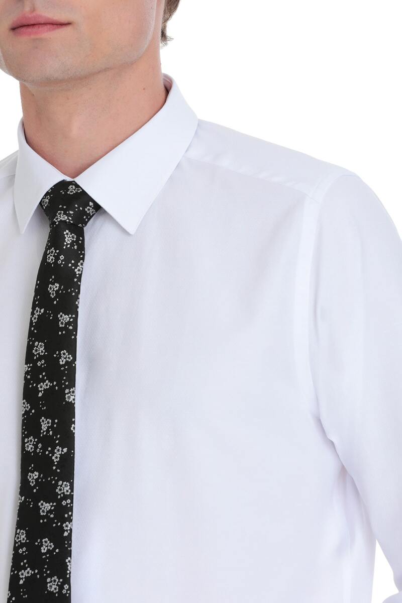 Beyaz Slim Fit 100% Pamuk Slim Yaka Pamuklu Uzun Kollu Gömlek - Saykı (1)