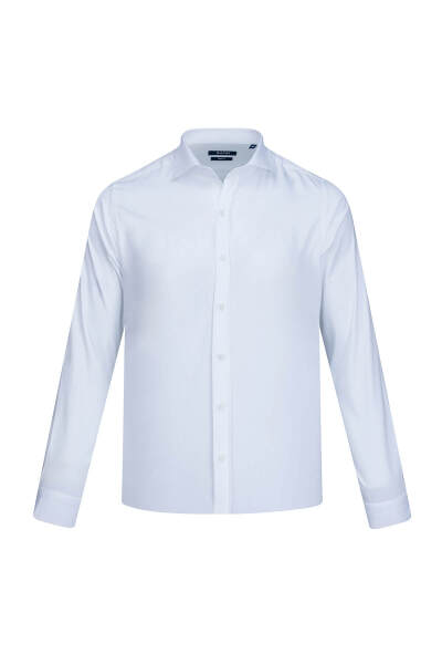 Beyaz Slim Fit Açık İtalyan Yaka Uzun Kollu Saten Gömlek - 1