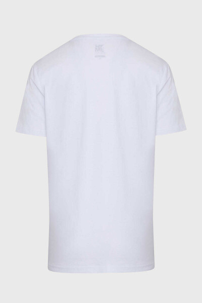 Beyaz Slim Fit Baskılı 100% Pamuk Bisiklet Yaka Tişört - 2