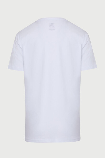 Beyaz Slim Fit Baskılı 100% Pamuk Bisiklet Yaka Tişört - 2