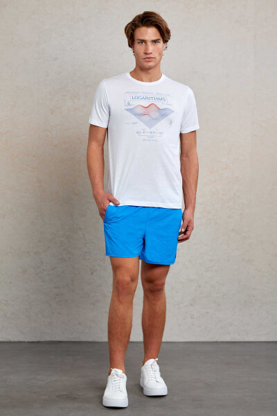 Beyaz Slim Fit Baskılı %100 Pamuk Bisiklet Yaka Tişört - 2