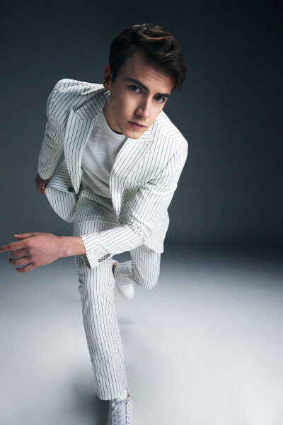 Beyaz Slim Fit Çizgili Kruvaze Keten Takım Elbise - 2