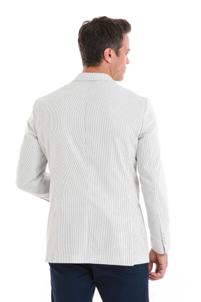 Beyaz Slim Fit Çizgili Sivri Yaka Casual Ceket - 8