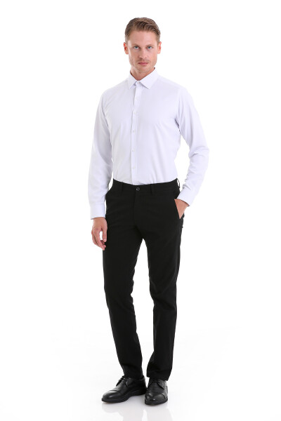 Beyaz Slim Fit Desenli Pamuklu Slim Yaka Uzun Kollu Spor Gömlek - 2