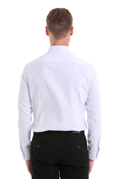 Beyaz Slim Fit Desenli Pamuklu Slim Yaka Uzun Kollu Spor Gömlek - 6