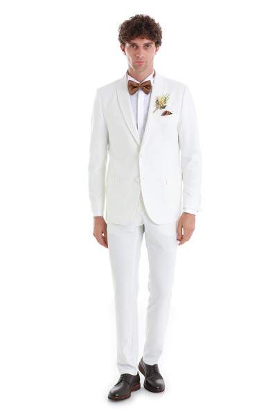 Beyaz Slim Fit Çıkma Şal Yaka Damatlık Smokin - 1