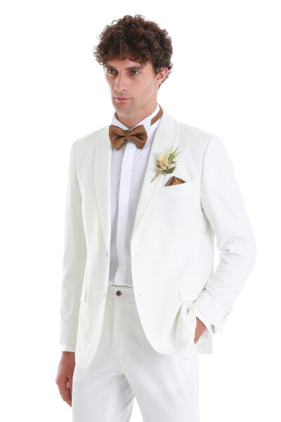 Beyaz Slim Fit Çıkma Şal Yaka Damatlık Smokin - 2