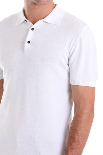 Beyaz Comfort Fit Polo Yaka Rayon Tişört - 5
