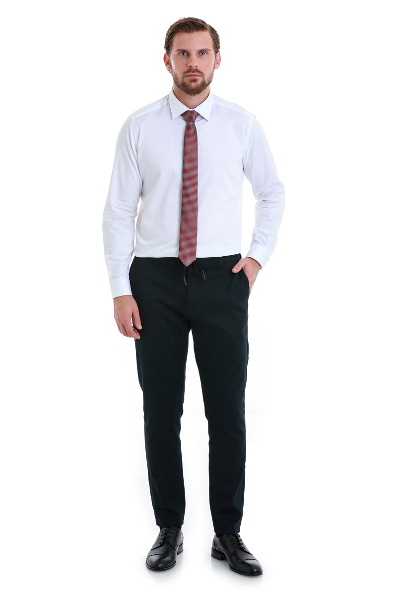 Beyaz Slim Fit Slim Yaka 100% Pamuk Uzun Kollu Saten Gömlek - Hatem Saykı (1)