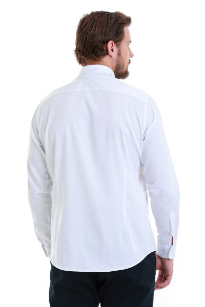 Beyaz Slim Fit Slim Yaka 100% Pamuk Uzun Kollu Saten Gömlek - 5