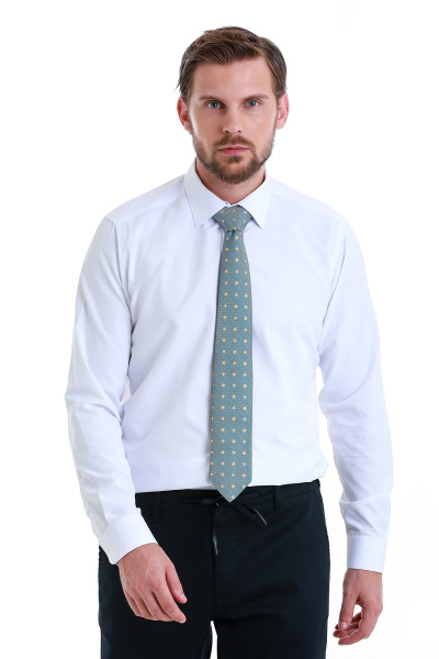 Beyaz Slim Fit Düz Slim Yaka Pamuklu Uzun Kollu Gömlek - 3