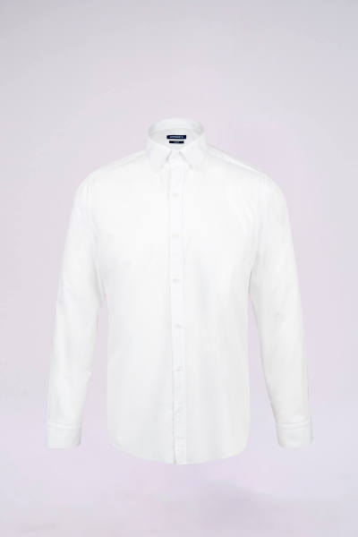 Beyaz Slim Fit Düz Slim Yaka Pamuklu Uzun Kollu Spor Gömlek - 1