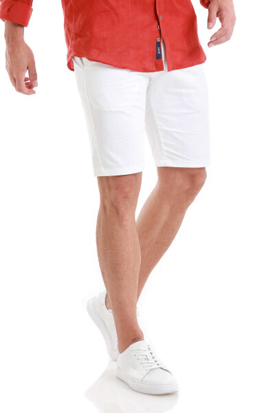 Beyaz Slim Fit Yandan Cepli Basic Şort - 3