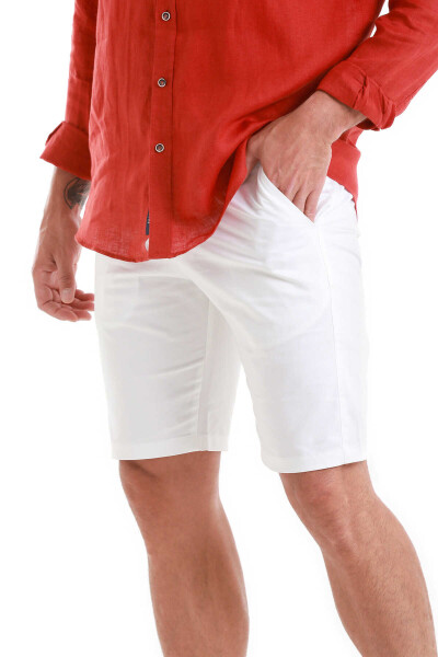 Beyaz Slim Fit Yandan Cepli Basic Şort - 4