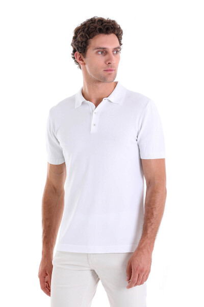 Beyaz Regular Fit Polo Yaka Rayon Triko Tişört - 2