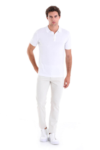 Beyaz Regular Fit Polo Yaka Rayon Triko Tişört - 4