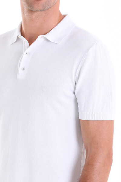 Beyaz Regular Fit Polo Yaka Rayon Triko Tişört - 5
