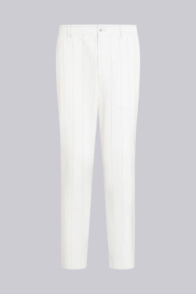 Beyaz Slim Fit Sivri Yaka Çizgili Keten Casual Takım Elbise - 4